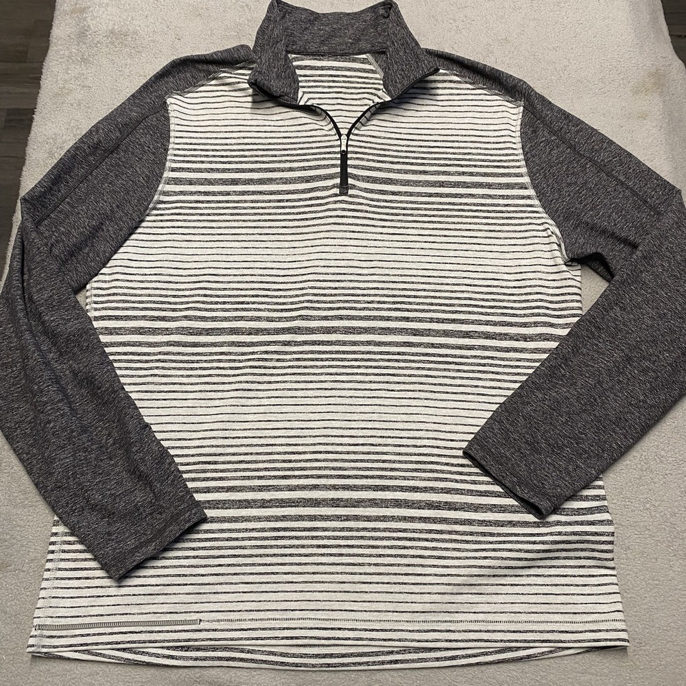 Lululemon Surge Warm 1/4 Zip Mens XL Gray Striped Performance Pullover